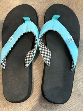 Women's Aqua Blue Thong Sandals with Checked Lining